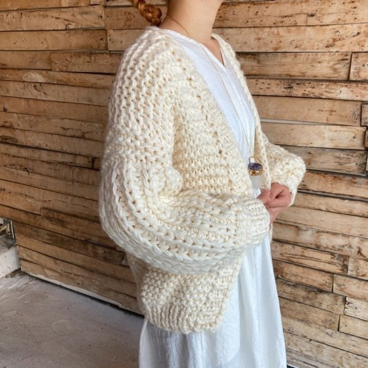 TOPANGA Lady's　ハンドメイドルーズニットカーディガン　アイボリー