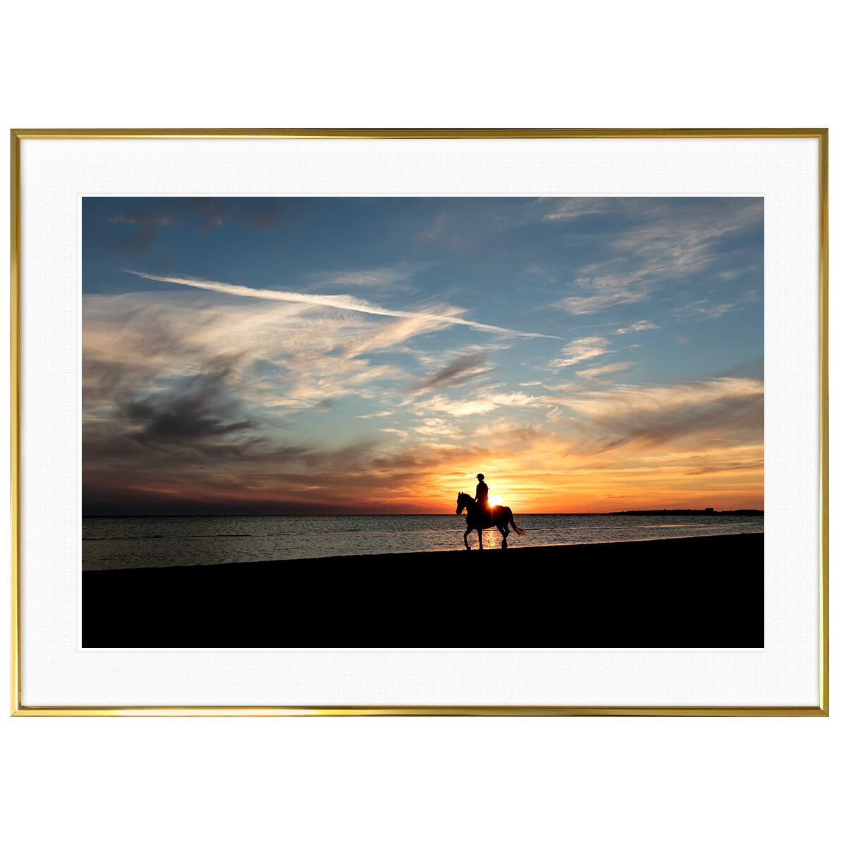 夕日写真 夕焼けと馬 インテリアアートポスター額装 AS1489
