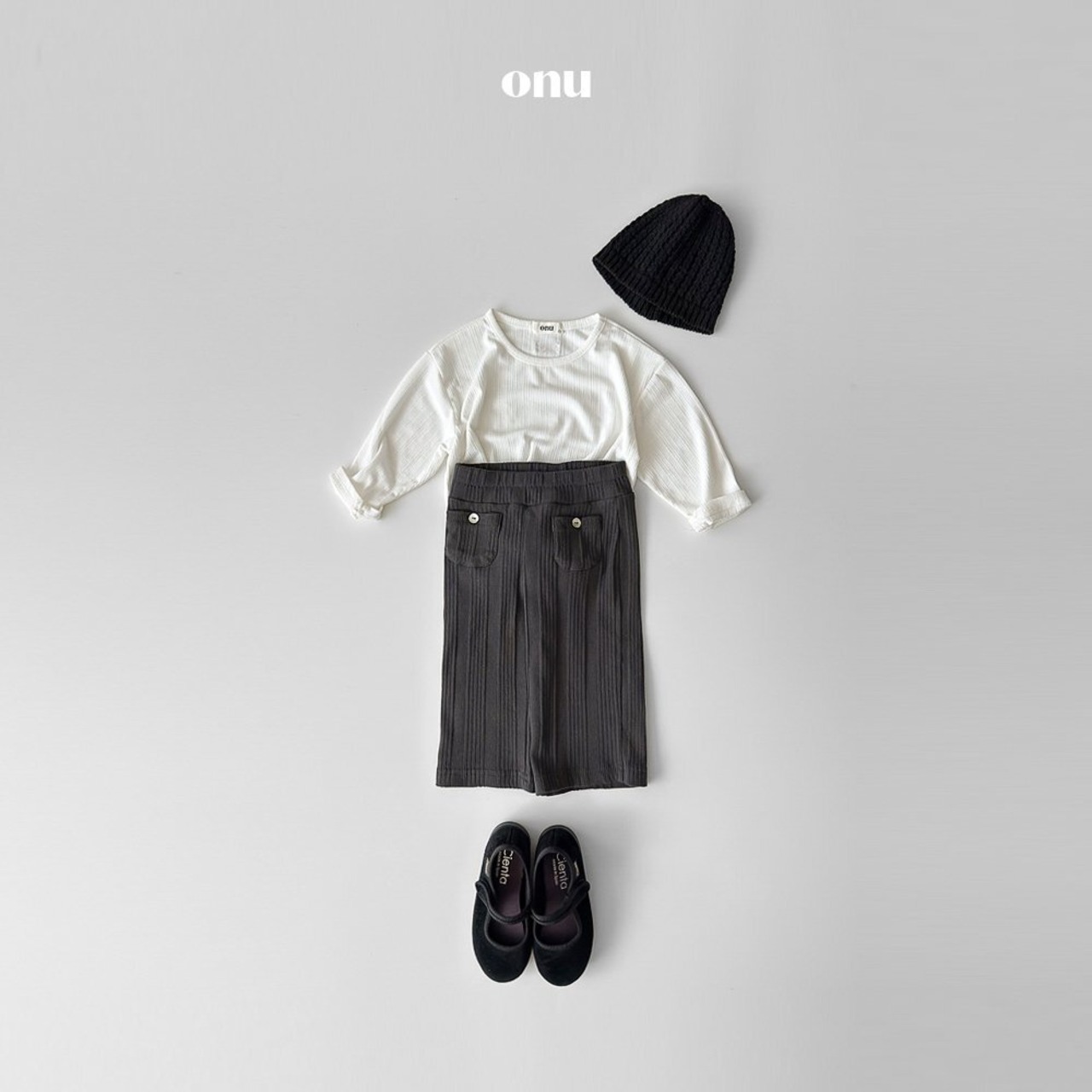 【ONU】 チーズリブパンツ／チャコール（80~120cm） - 6