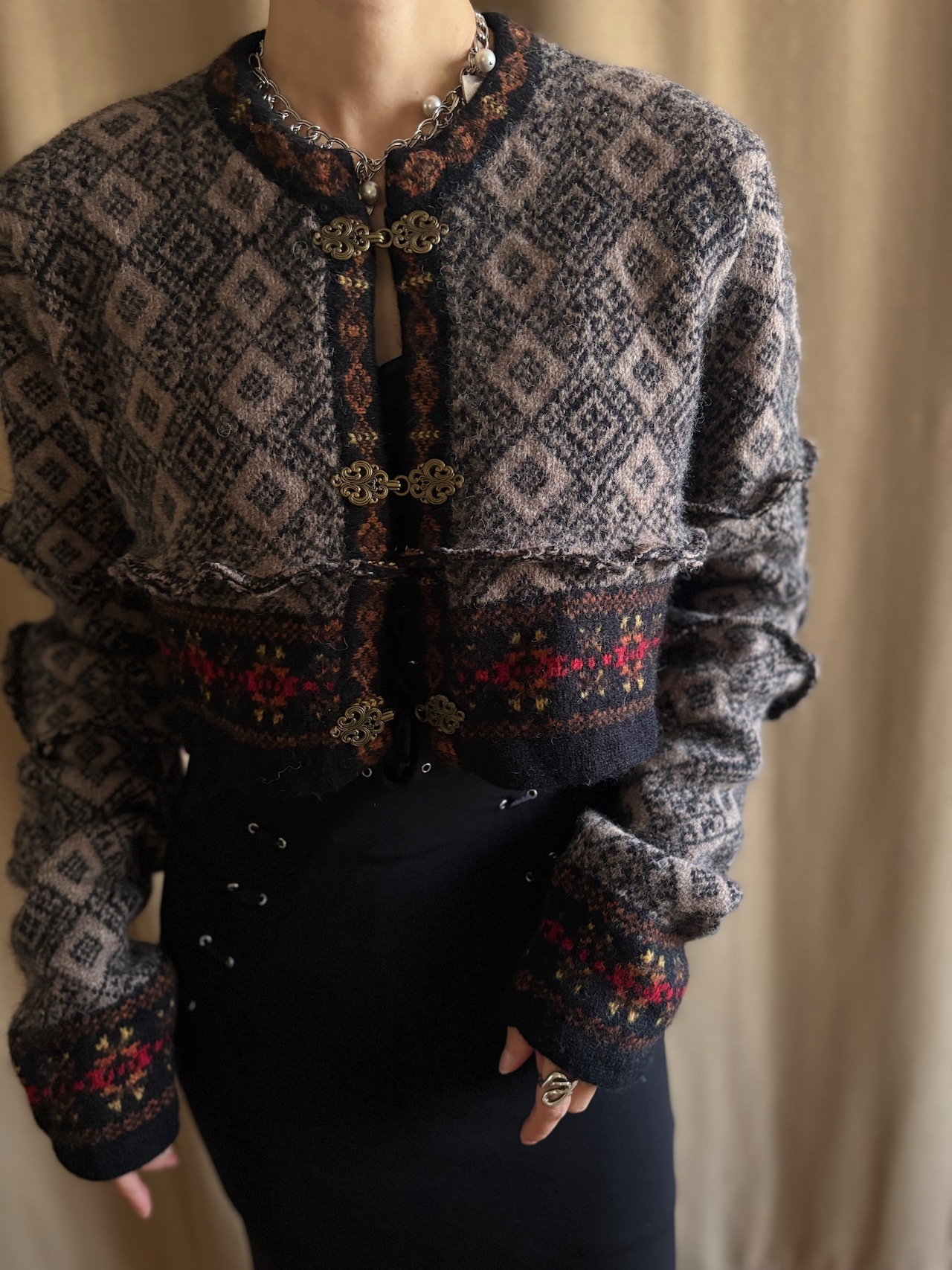 greige tyrolean remake knit cardigan-5125-12