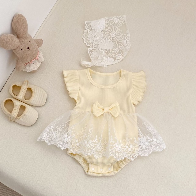 【BABY】イエローリボンチュールフリルロンパース - 5