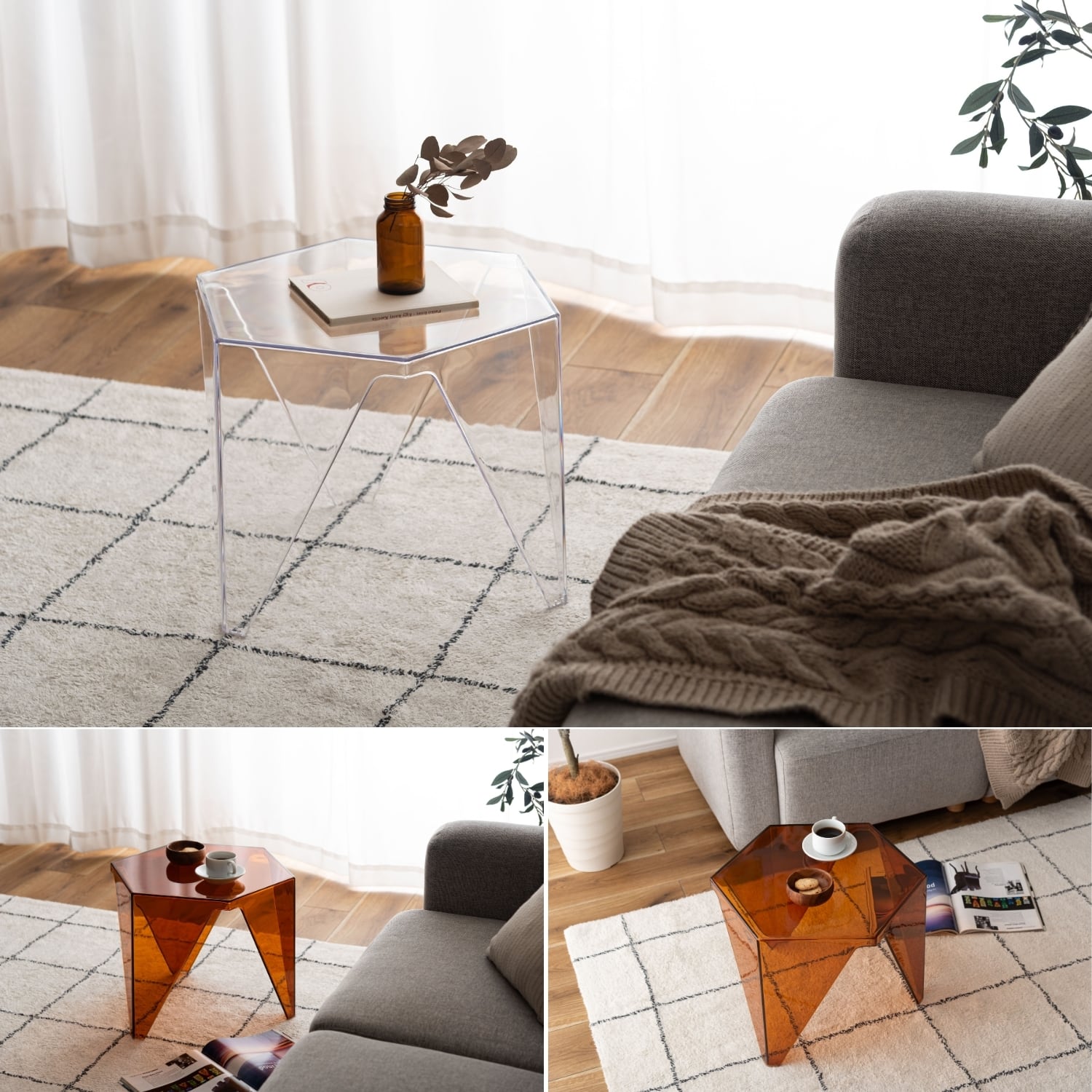 サイドテーブル ナイトテーブル 透明感と光沢が美しい