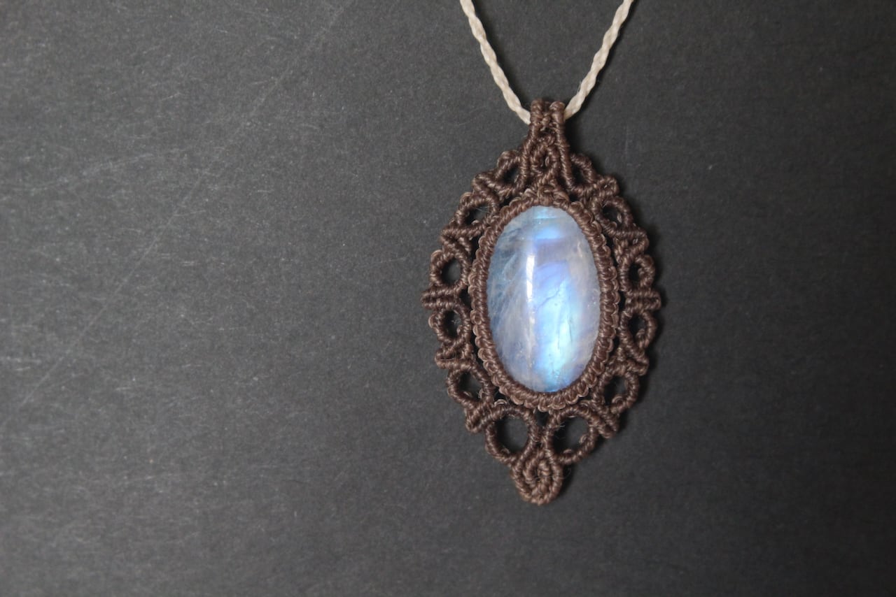 Rainbow moonstone micro macrame pendant