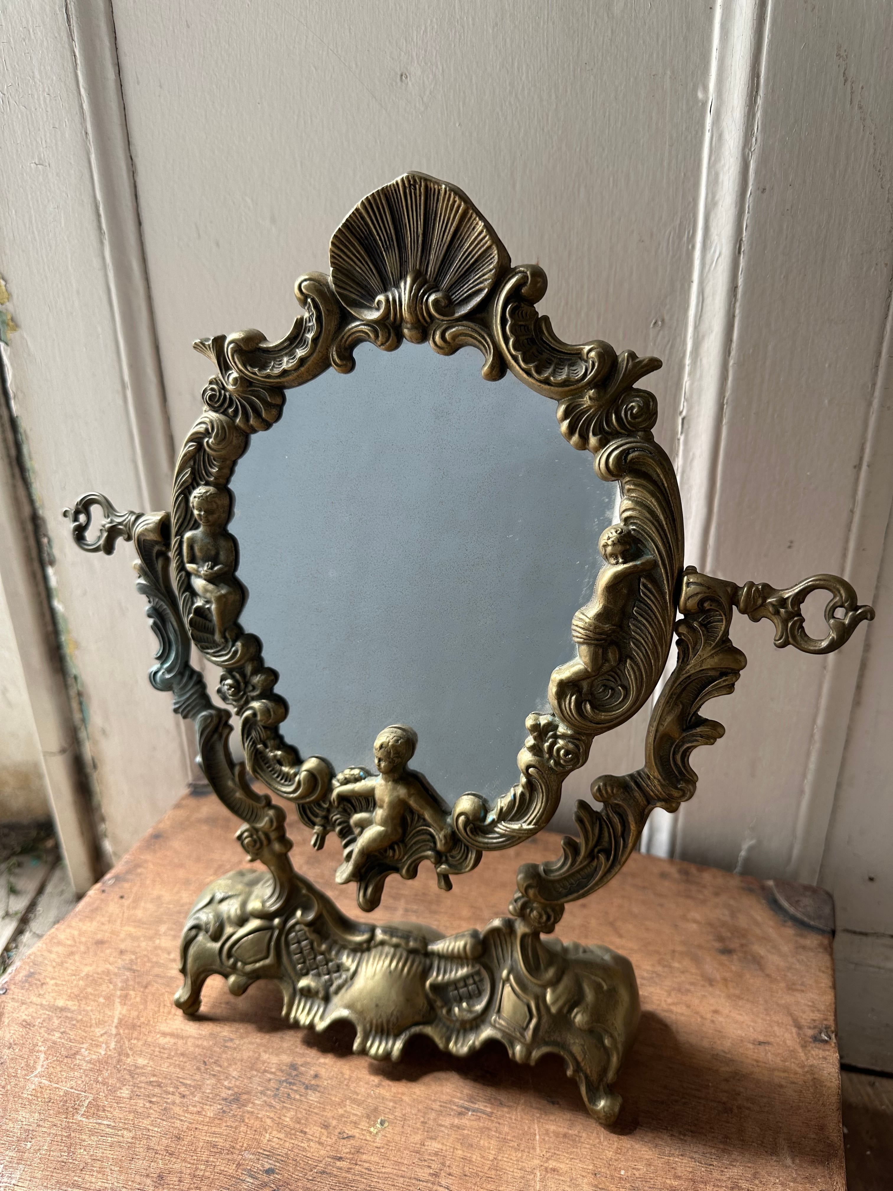 フランスアンティーク天使の卓上ミラー 鏡 | Brocante de La Cocotte