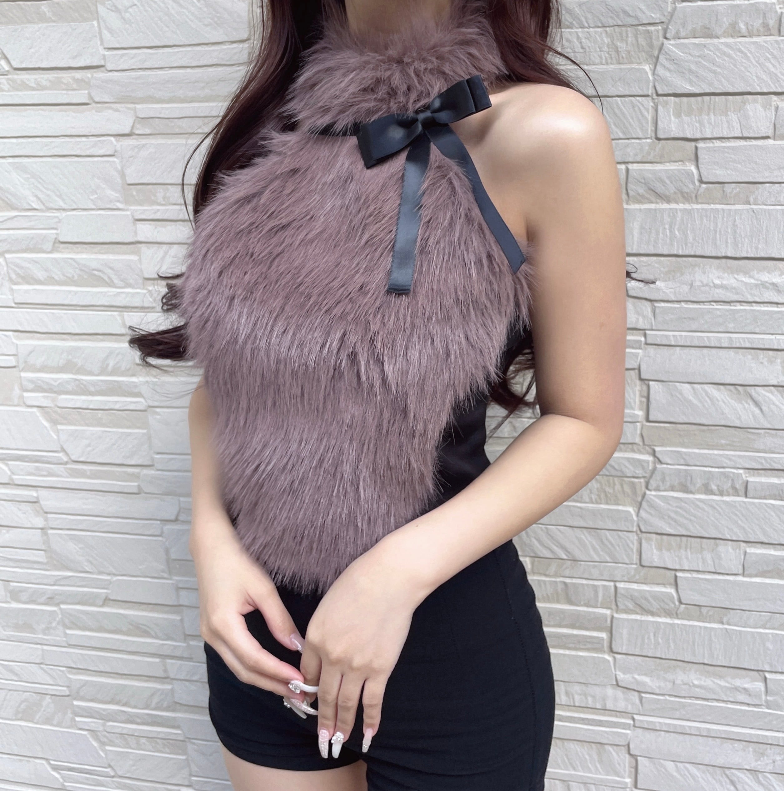 elmyu♥ブラウンファーセットアップ ファーブルゾン【ブラウン】