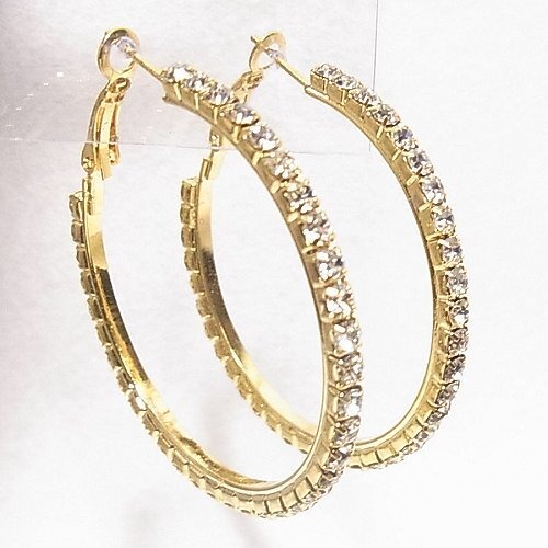 クリアなラインストーンのフープピアス　アクセサリー卸値以下でセール　K1704P