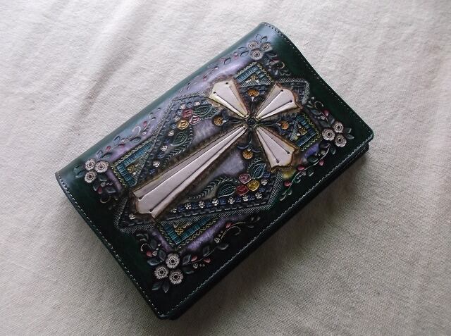 新書サイズブックカバー 拭き染め＆刻印 牛革 | 8peaks