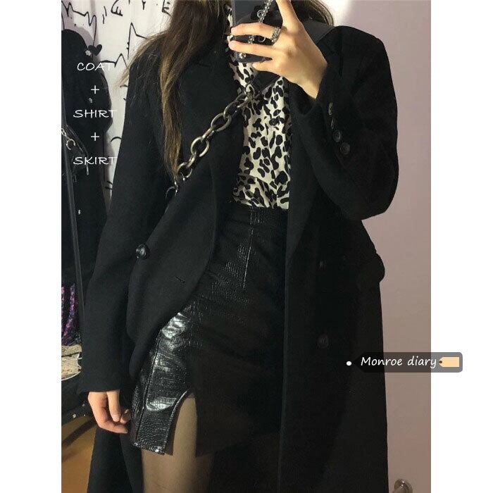 スタンダードブラックコート レディースルーズオータムウィンタートップス レトロ 秋物 冬物 モンロー19447753669