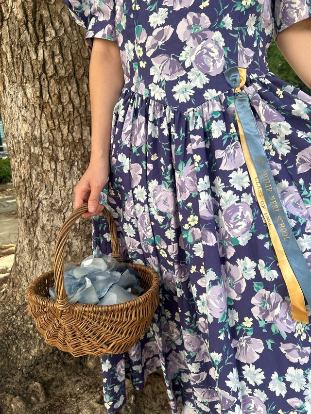“laura ashley” purple ribbon flower dress