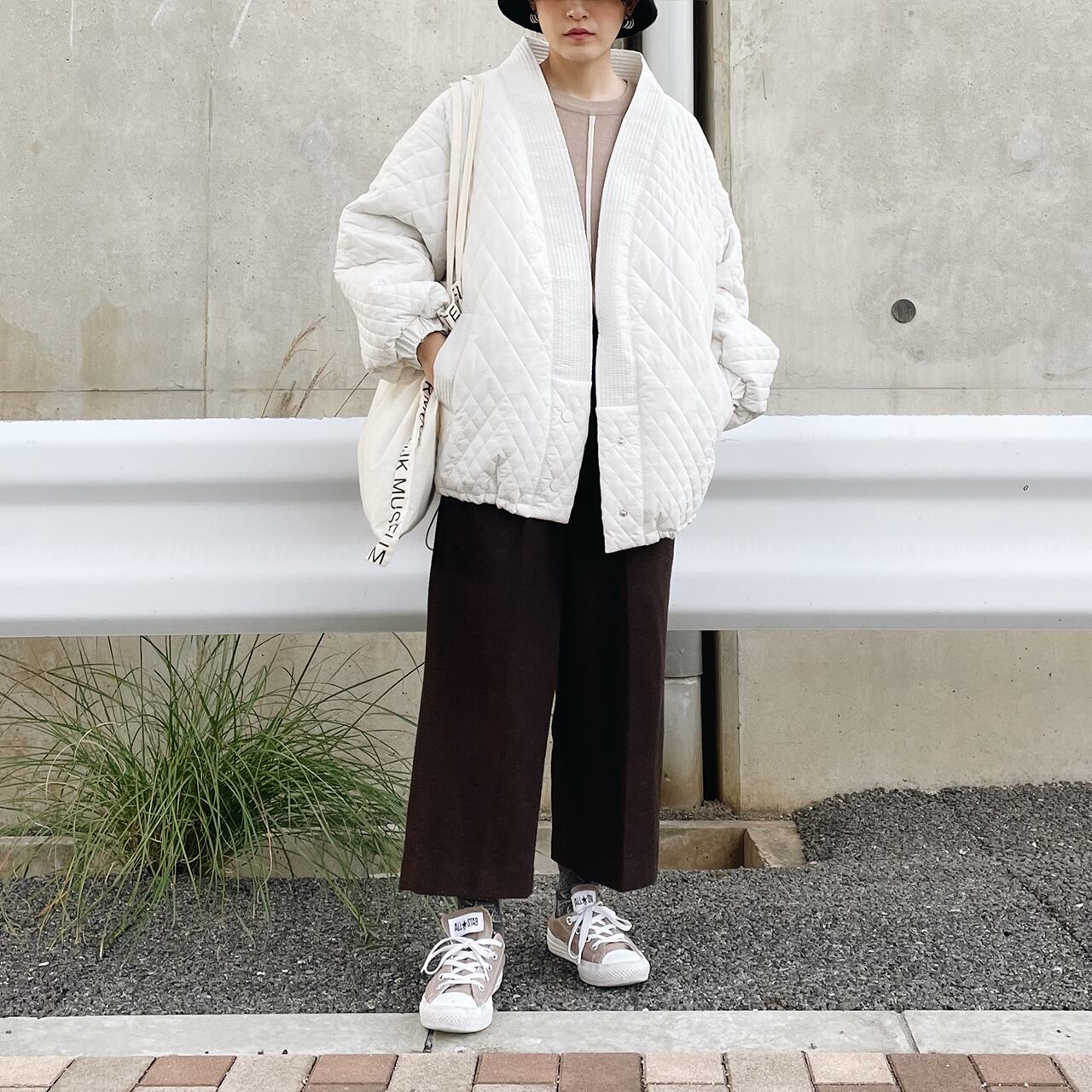 Quilting volume sleeve coat (offwhite)