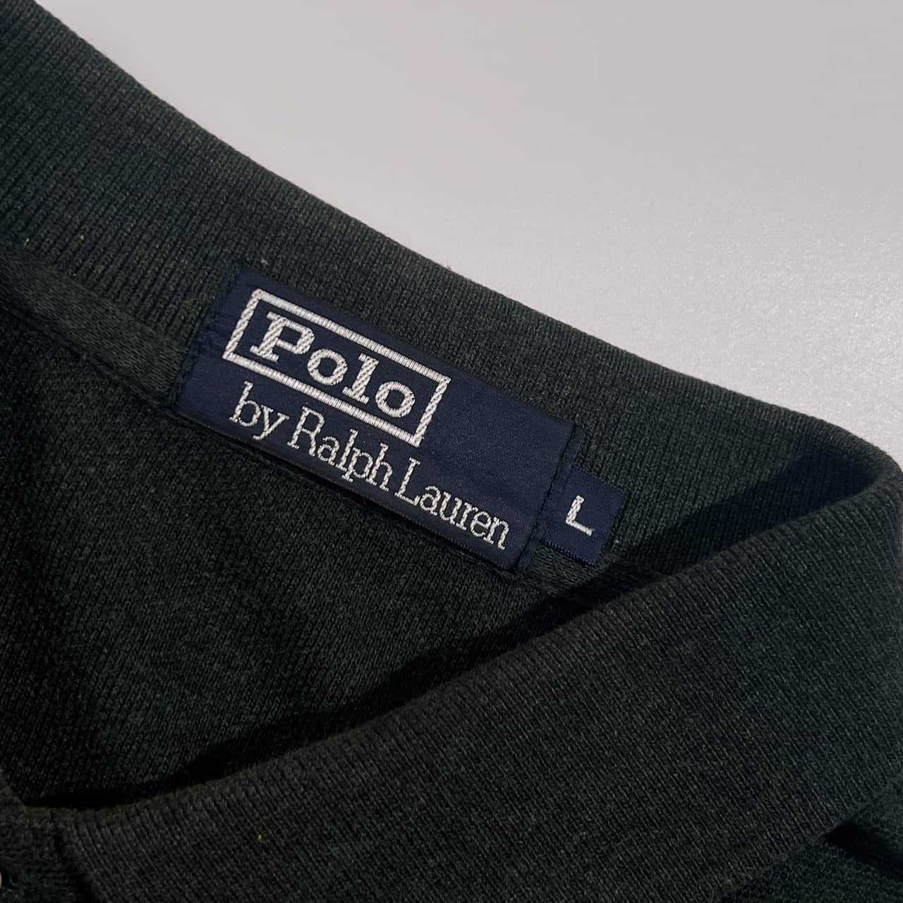 90s Polo by Ralph Lauren ポロ ラルフローレン ワンポイント刺繍 長袖 ポロシャツ L/ダークグリーン系 メンズ ビンテージ
