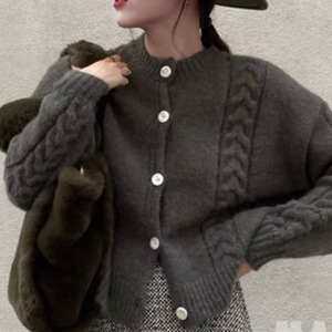 クルーネックポイントケーブルカーディガン　A0924