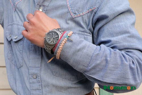 本革編みバングル【コモ＆ステッチ】フェザー＆ターコイズうでわ