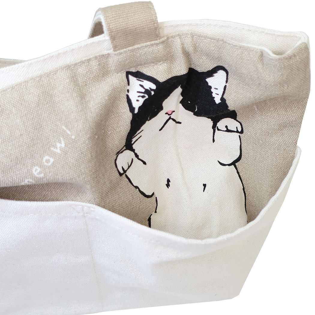 【ランチトート】ファスナー付きポケットミニトートバッグ まめはち(ハチワレ猫)