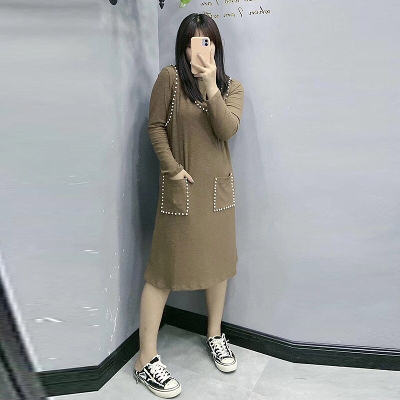 2020年秋新作レディースプラスサイズファットmmスリムTシャツビーズドレスツーピーススーツファット付き ミックスインファッション23315091772