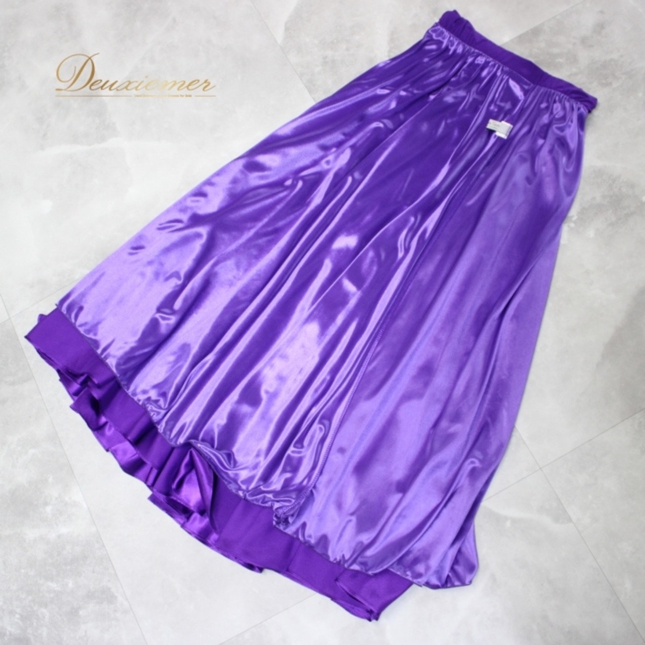 社交ダンス 衣装 スタンダード スカート レッスンウェア オールシーズン 紫 Create-Sun クリエイトサン パープル系 無地 シンプル 光沢感 伸縮性 89cm ウエスト29.5cm パープル 衣装 スカート 舞台映え クリエイトサン ポリエステル 体型カバー ダンスウエア 汎用性 おしゃれ エレガント