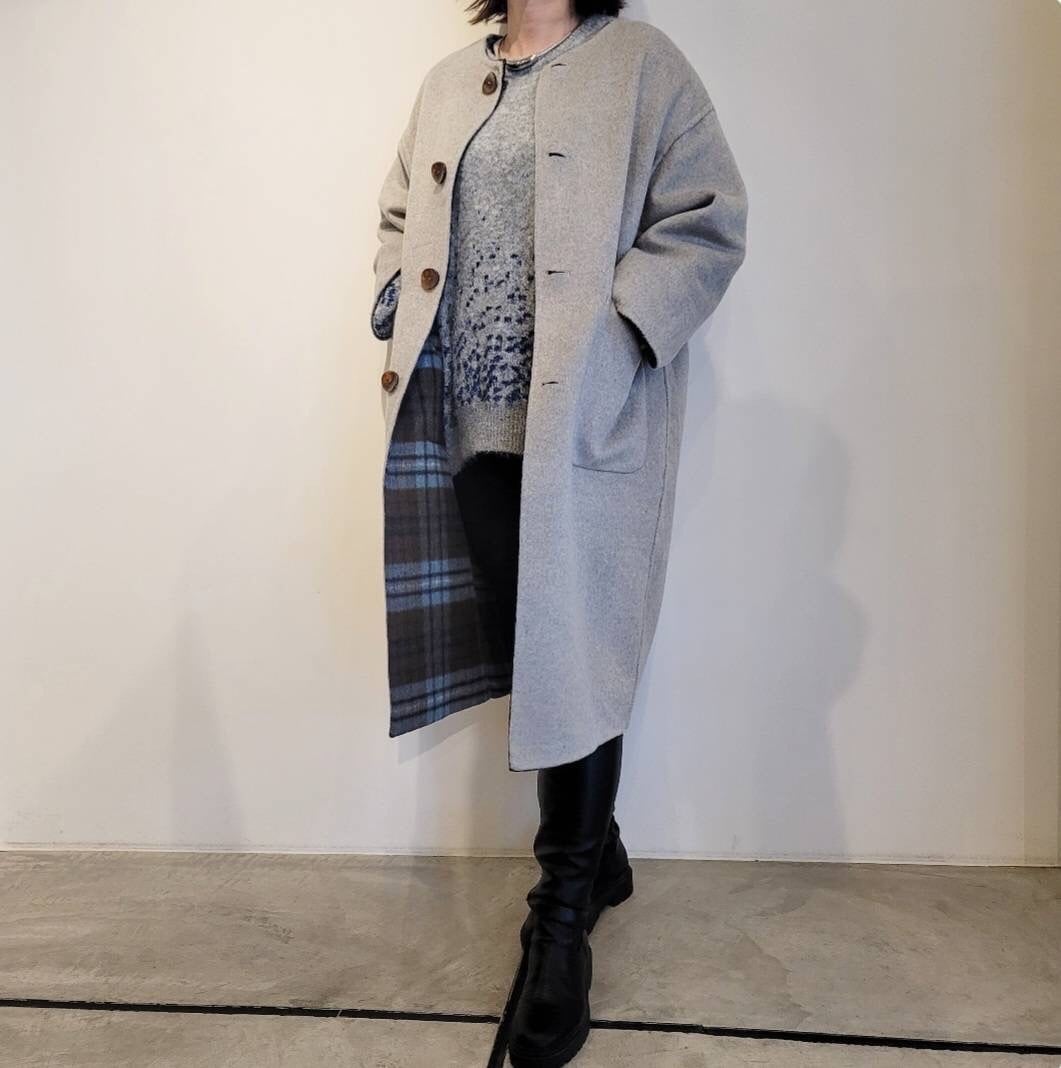 Priscillabus ノーカラー リバーシブルコート Priscillabus ノーカラー