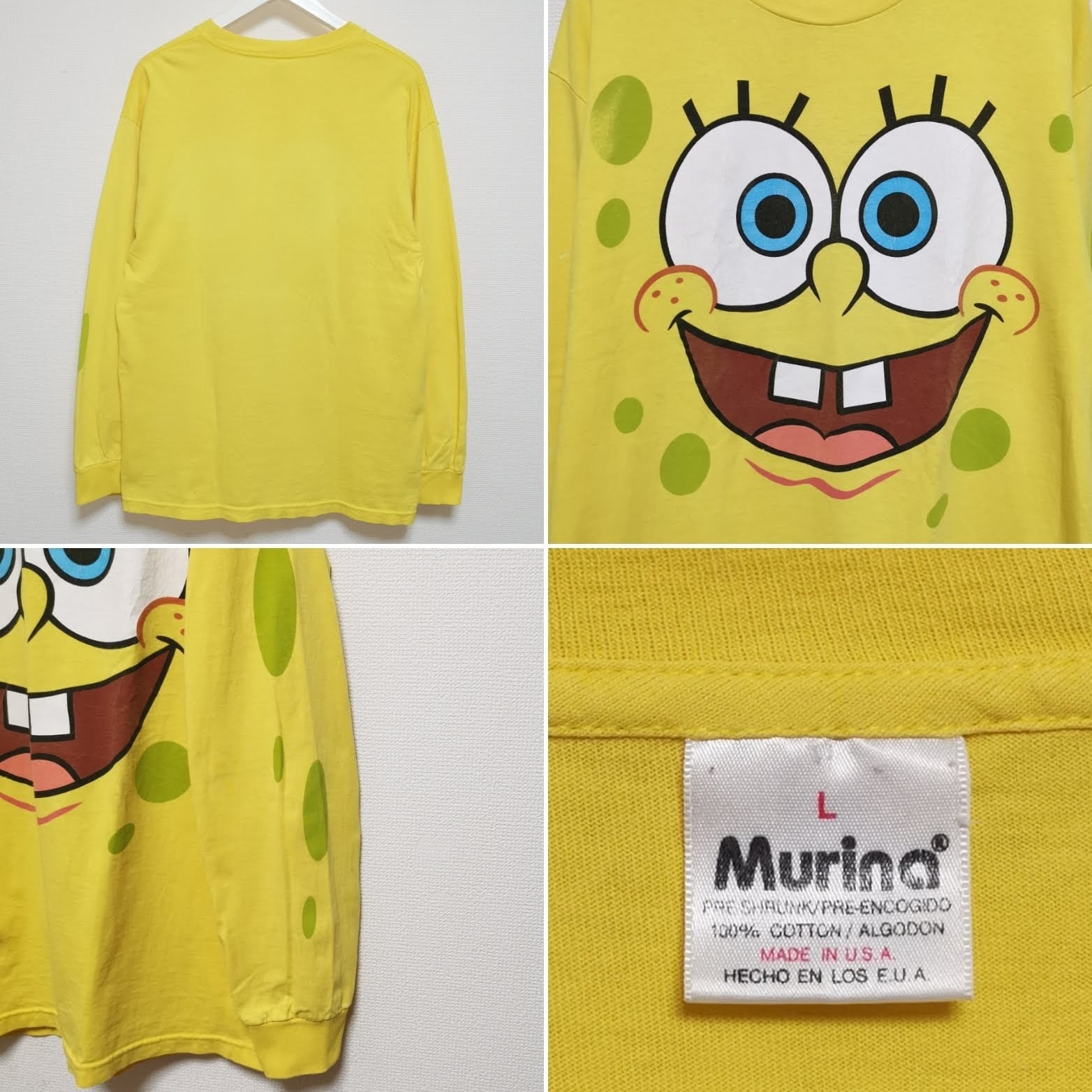 送料無料 L 90s スポンジボブ SpongeBob ロンT 長袖 Tシャツ USA製 
