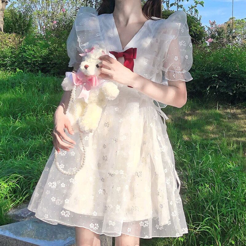 スカート サマーフローラルリボン薄手ウェストドレス レディース 大人ガーリー スウィート キュート カジュアル 夏物 花柄 萌量不足73815778576