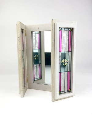 ヴィンテージ雑貨 ステンドグラス 三面ミラー パーテーション