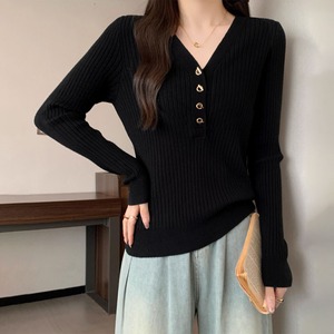 リブニット 長袖 レディース 秋冬 韓国 トップス ハーフボタン シンプル 通勤 ビジネス オフィス カジュアル 大人 きれいめ ニット 大人可愛い 大人女子