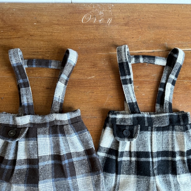 《予約》oren ¨ bebe) brunel check suspenders 6-minute length pants