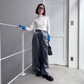 メタリックリラックスワイドPT/グレー