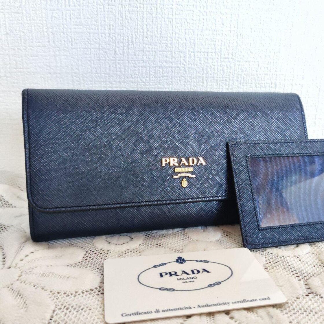 極美品□ プラダ 1338 PRADA パスケース付き サフィアーノ ゴールド  