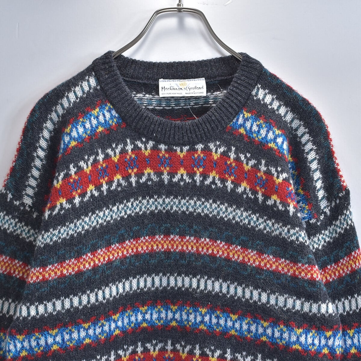 90s スコットランド製 Makinnon of Scotland フェアアイル柄 セーター 北欧 ヴィンテージ ノルディック ニット ビンテージ メンズM~相当