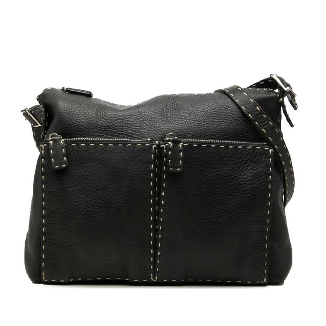 フェンディ セレリア ステッチ 斜め掛け ショルダーバッグ ブラック レザー レディース FENDI 中古