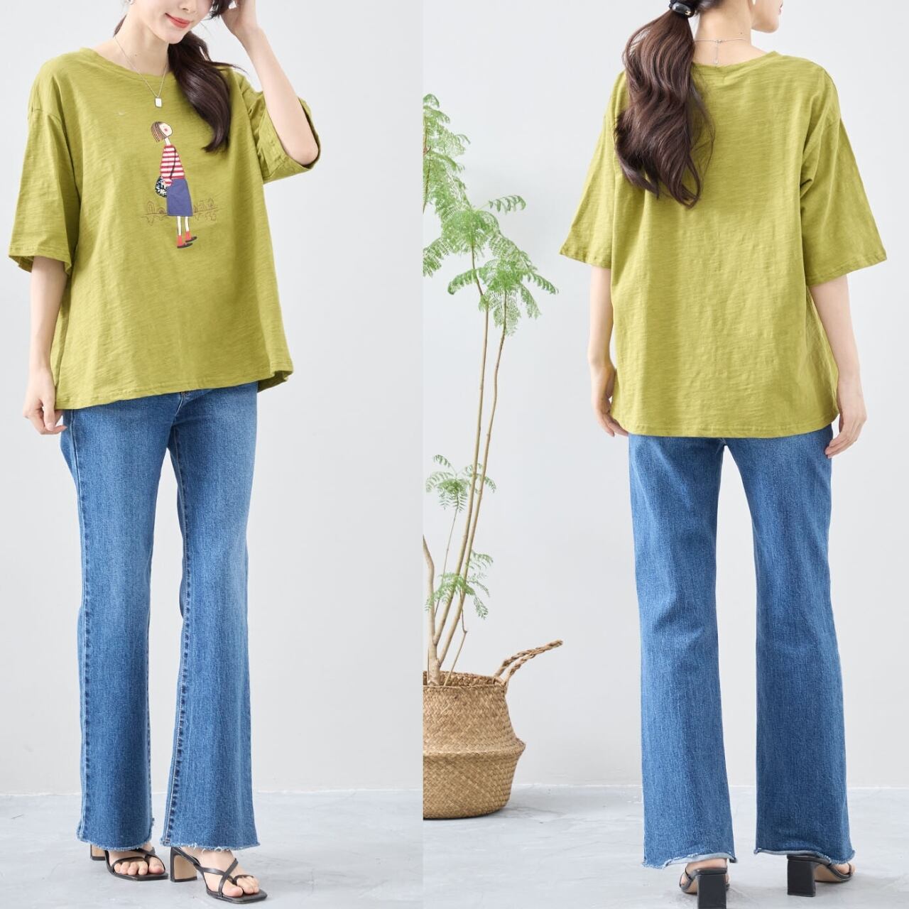 新作][TRUBE]スラブ綿ガールズデザインTシャツ カットソー ラウンド