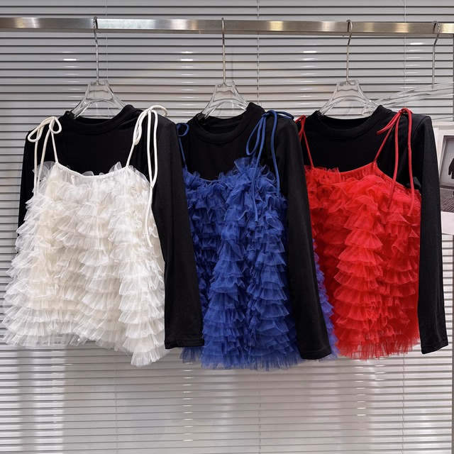 【set】長袖Ｔシャツ×チュールキャミブラウスセット　M33549