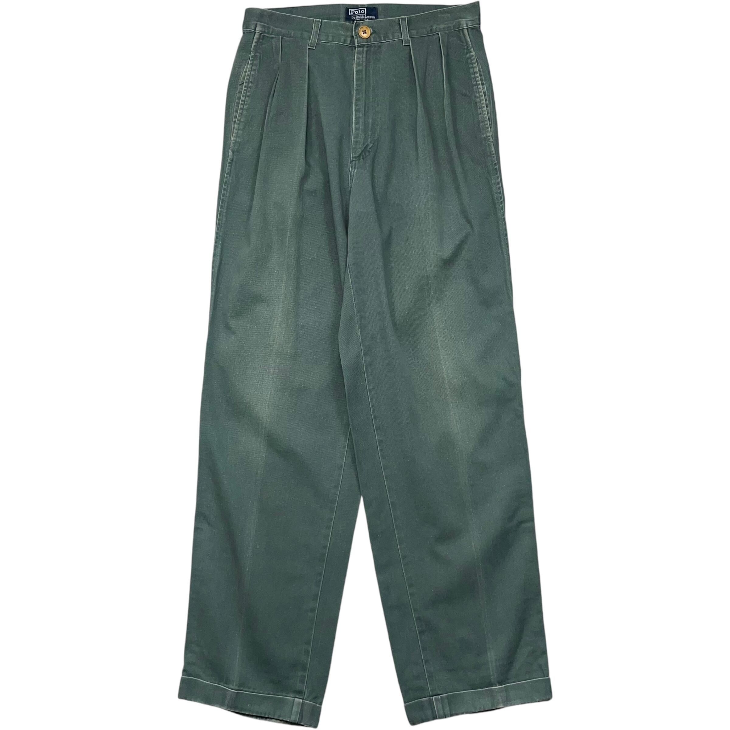 《実寸W29 L30》Polo by Ralph Lauren ポロバイラルフローレン チノパンツ ツータック グリーン USA製 no.4345