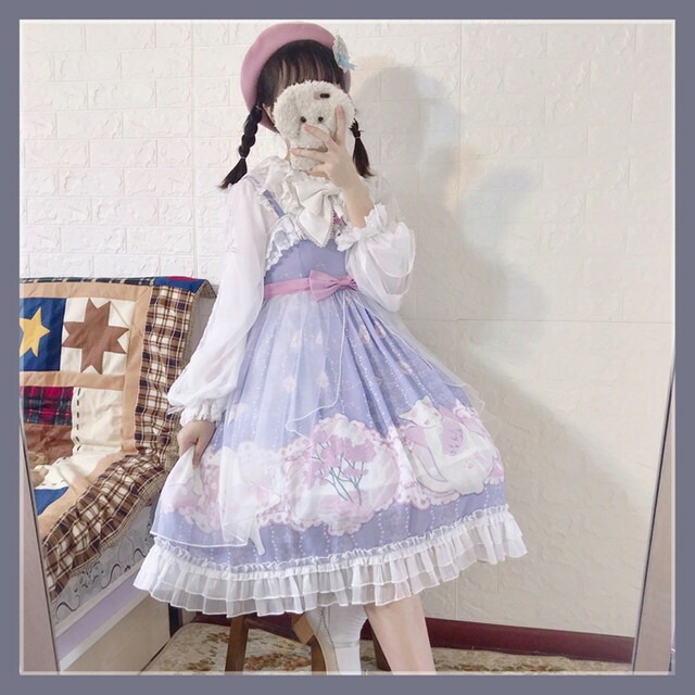 サブカル 服 地雷系 通販 ゴスロリ ワンピース 甘ロリ 袖コン フリル 天使 夢可愛い 子猫 花柄 リボン レース ラブリー ロリータ  ゴシック ロリータ
