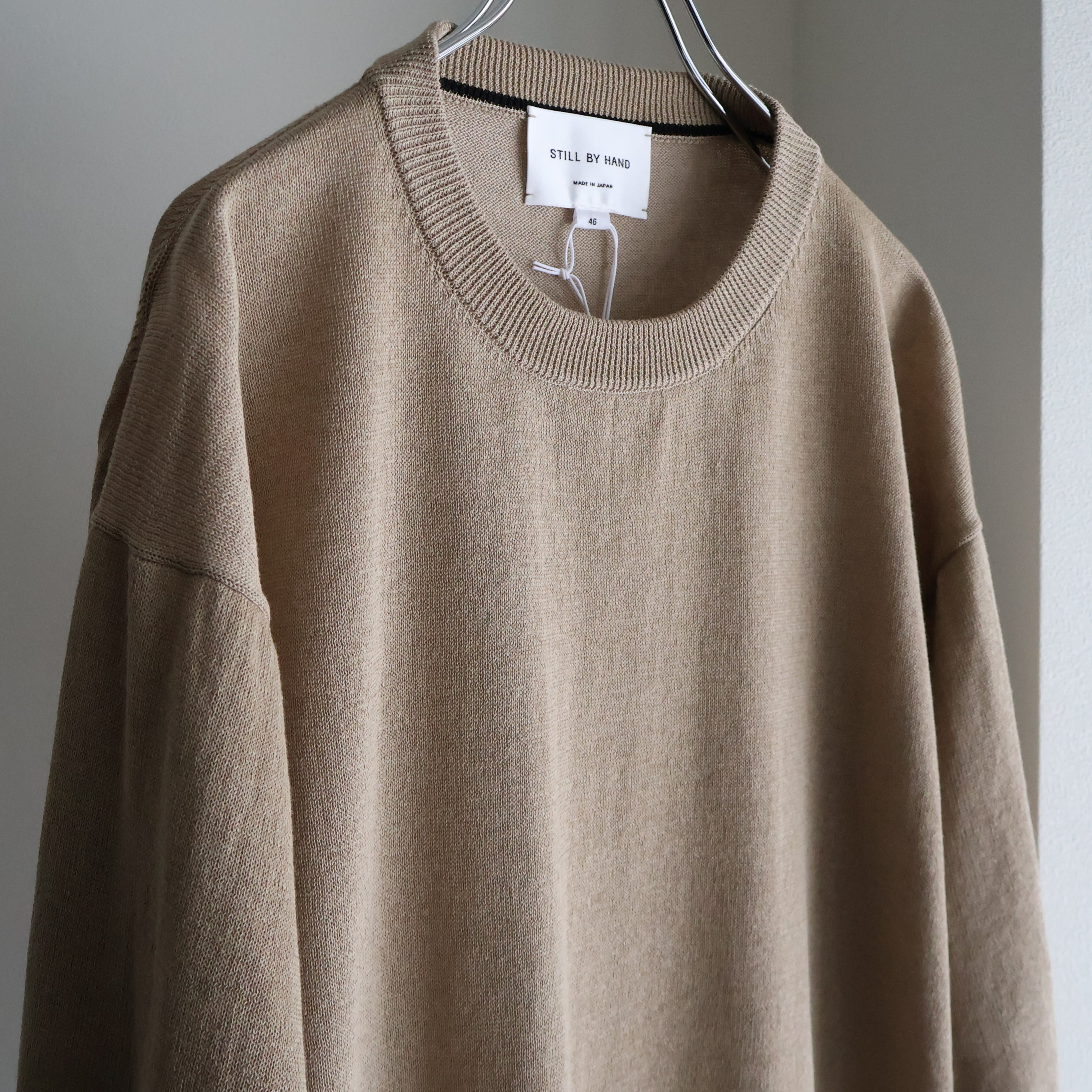 STILL BY HAND “ Half sleeve knit t-shirt ( KHAKI BEIGE )” | H.inch