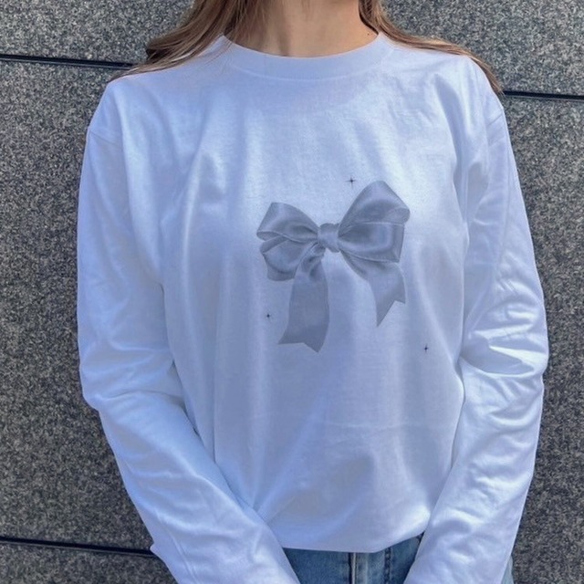 【即納】リボンデザインプリントTシャツ