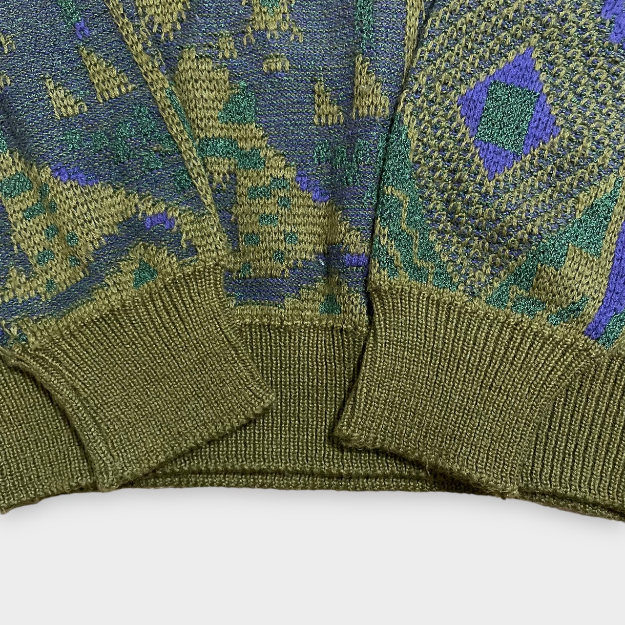 【NOBA1950】韓国製 柄ニット セーター デザインニット 総柄 柄物 M マルチカラー アクリル ウール混合 古着