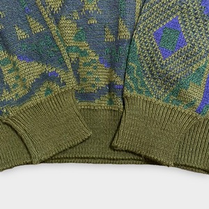 【NOBA1950】韓国製 柄ニット セーター デザインニット 総柄 柄物 M マルチカラー アクリル ウール混合 古着