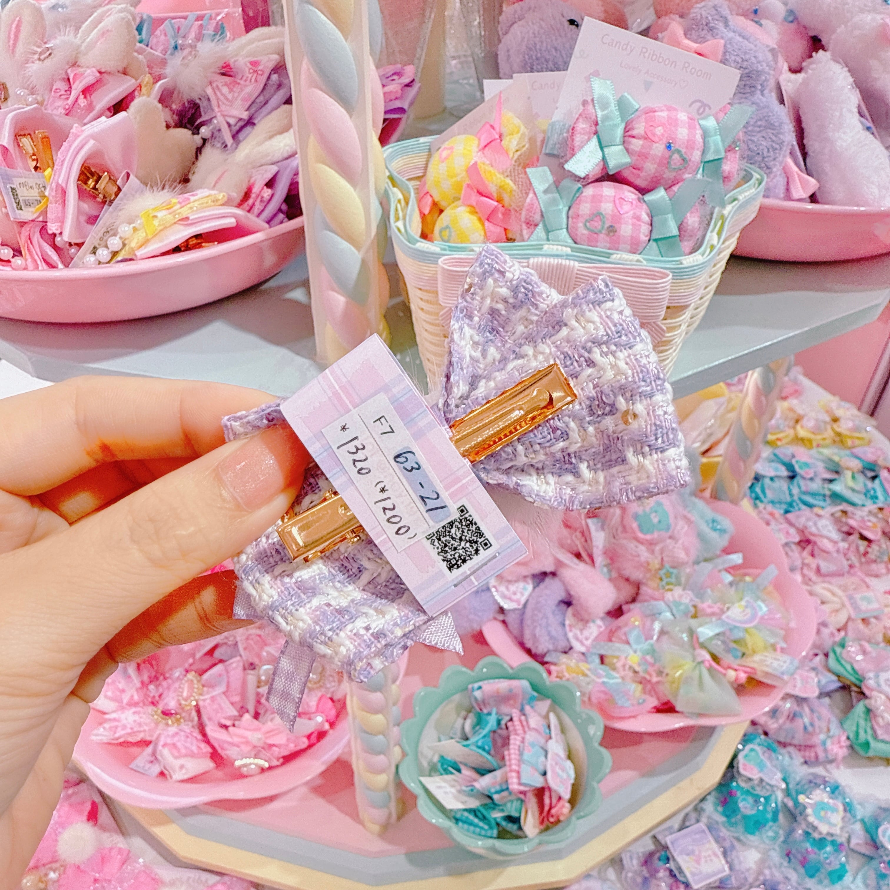 【F7】63-21ツイードリボンヘアクリップ