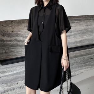 フェイクレイヤードVネックベストドッキングシャツ　D0233