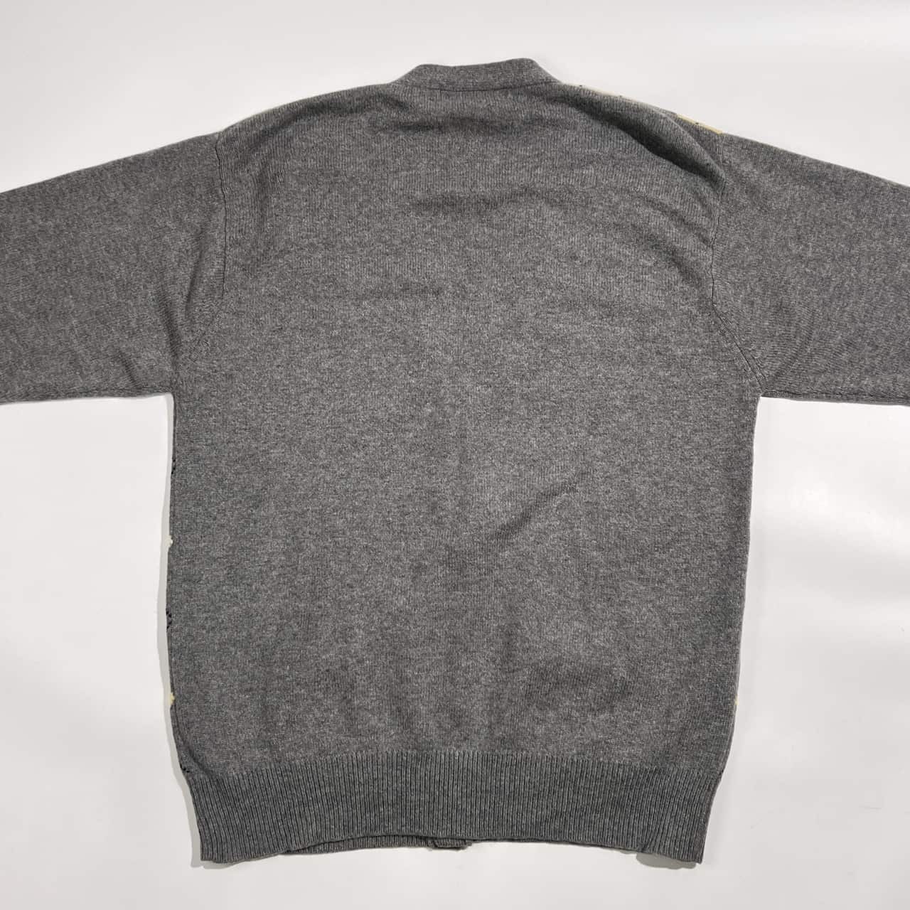 カシミヤ100% SCOTTISH スコッティシュ アーガイル柄 Vネック ニット カーディガン XL/グレー系 メンズ