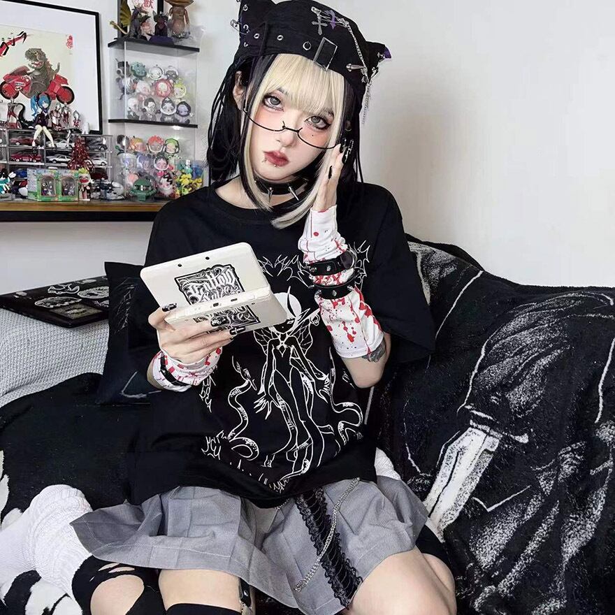 ゴスロリ通販 With U Tシャツ イラスト プリント ダークファッション ストリートファッション 闇かわいい