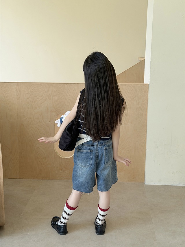【KID】ストライプ襟付きノースリーブニットポロシャツ - 13