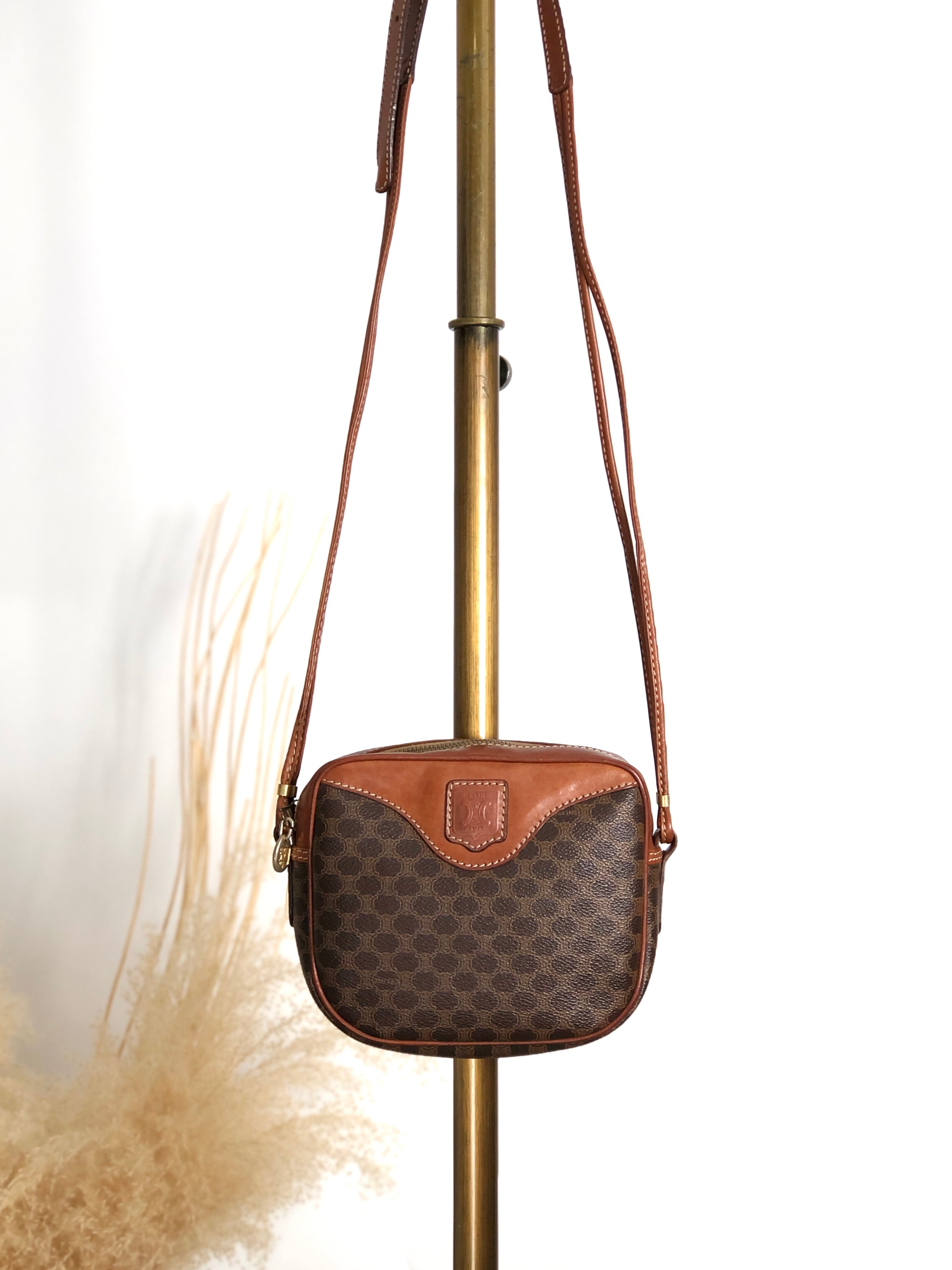 CELINE セリーヌ マカダム ショルダーバッグ ブラウン ブラゾン型押し PVC vintage ヴィンテージ オールド y5kjmd