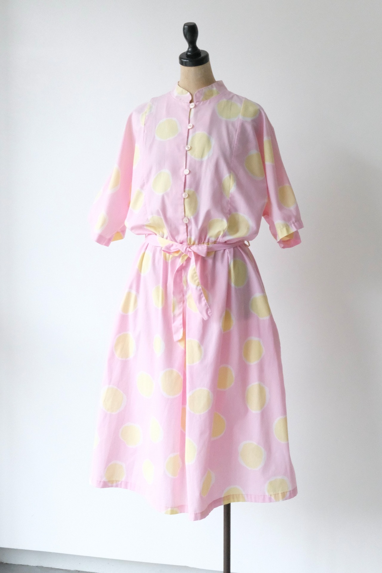 Pink yellow dot short sleeve shirt dress