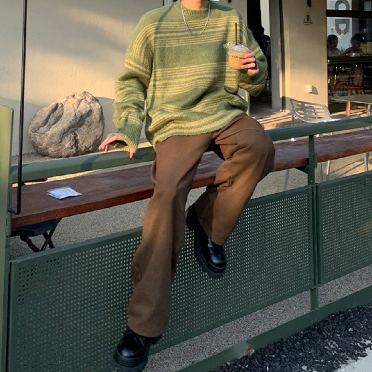 ラウンドネック細ボーダーソフトニット　1080