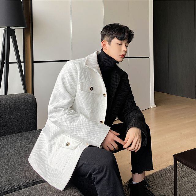 【予約販売】ジャケット メンズ バイカラー ツートン モノクロ バイカラー 綺麗め ブラック ホワイト お洒落 こなれ感 ベーシック 秋冬 M/L/XL