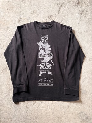 00s OLD STUSSY/Defenders Offenders print L/S Tee/M/天使と悪魔プリントロンT/長袖Ｔシャツ/ロゴプリント/ブラック/ステュ－シ－/オ－ルドステューシー