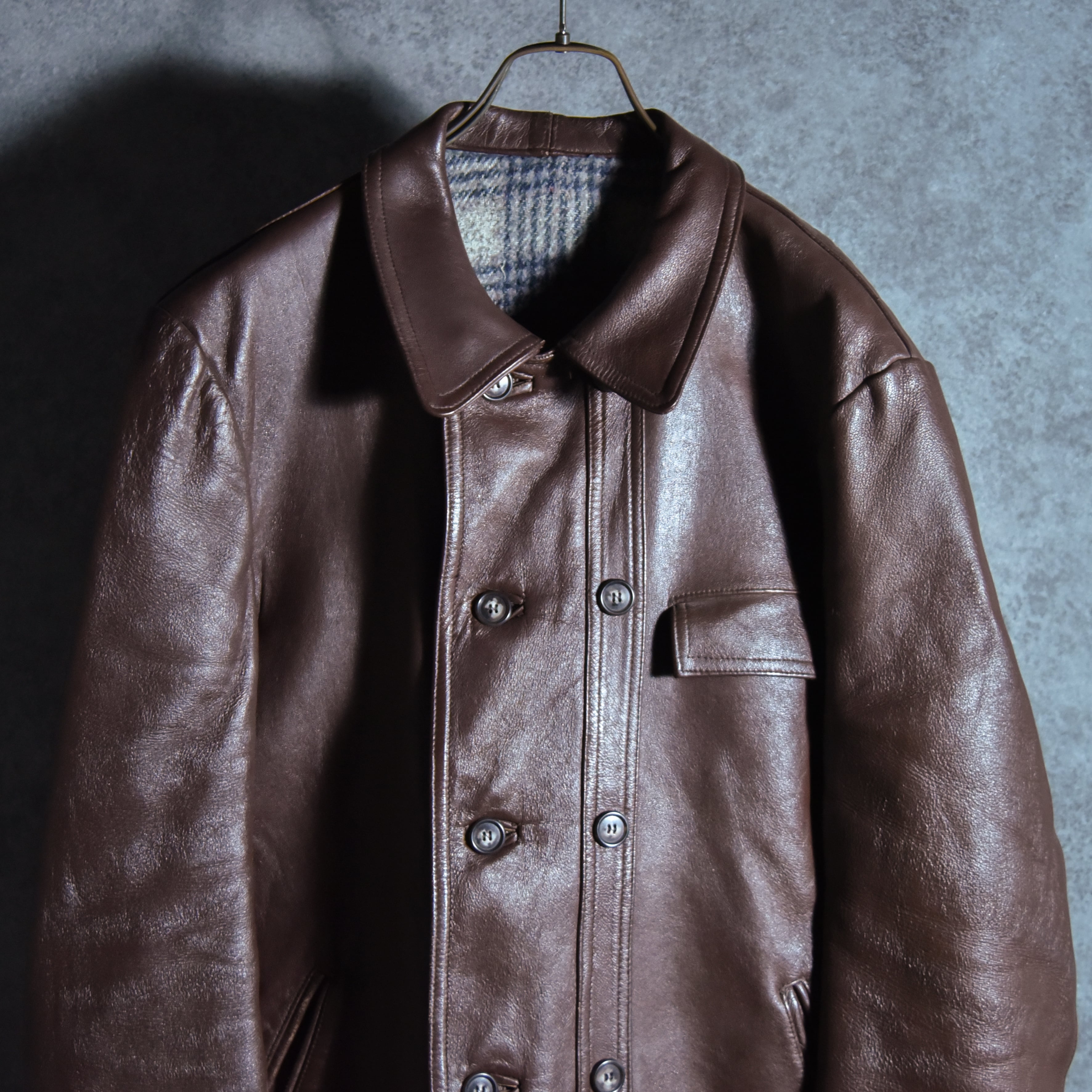 70s Le Corbusier Leather Double Breasted Jacket Brown ル