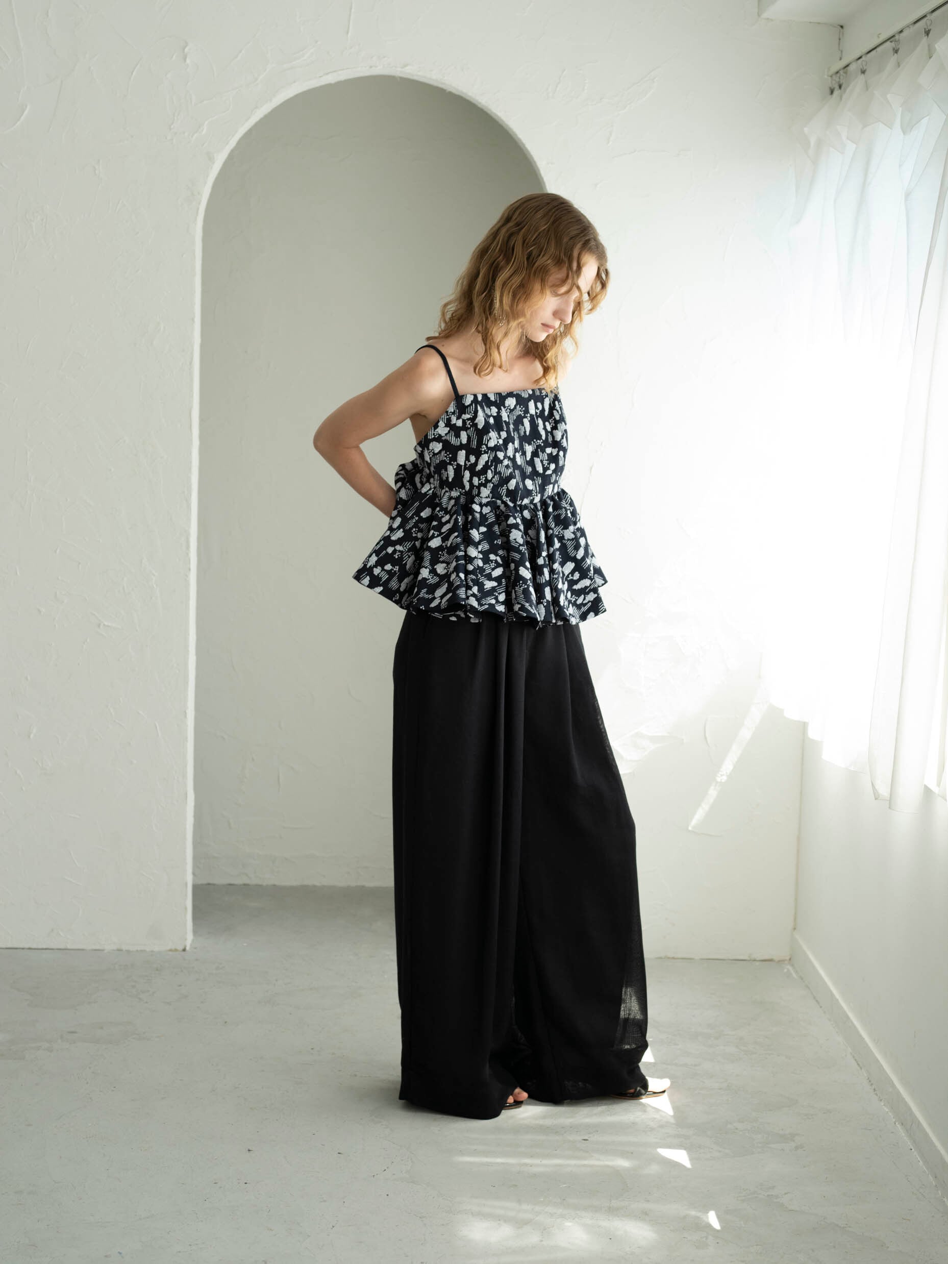 SANDY（サンディ）リネンライクメッシュパンツ B/BLACK | Masaco Teranishi